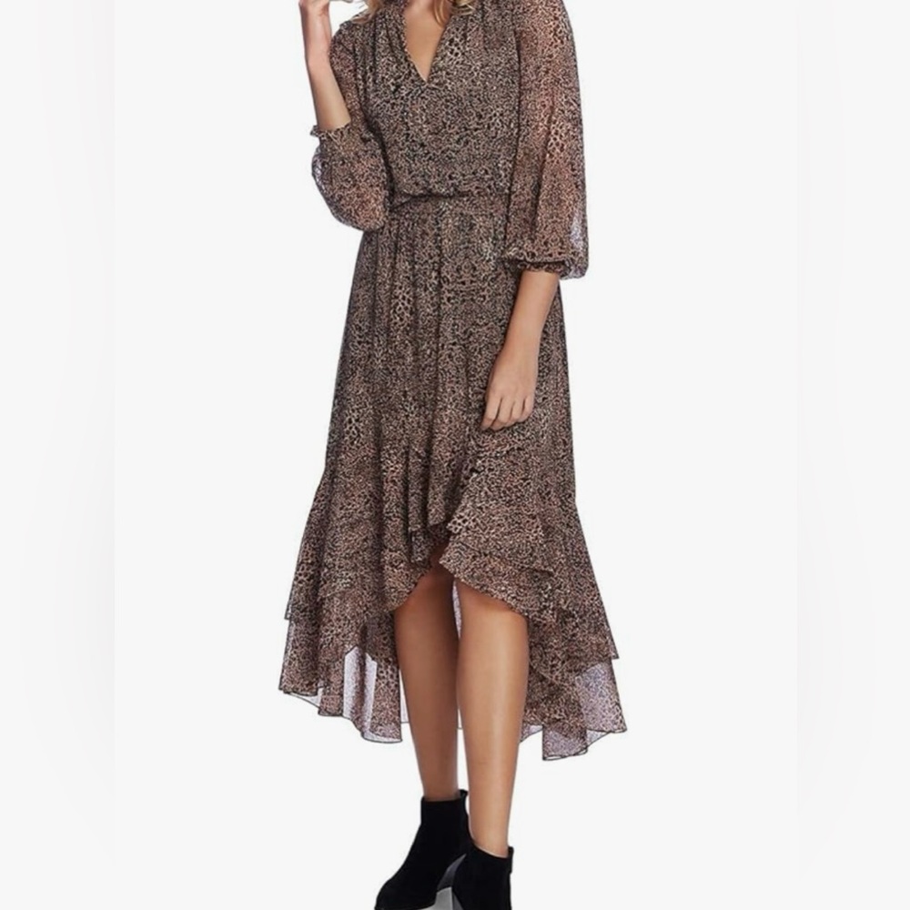 1.STATE Women’s animal print, Hi-Low Maxi Dress, V-neck long sleeve size L, new